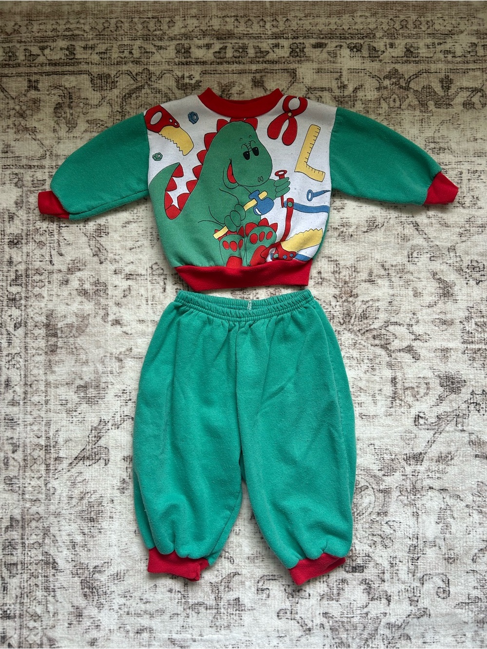 Vintage 80s 90s Kids Club Dinosaur Sweatshirt Track Pants Set 18M Made in Canada